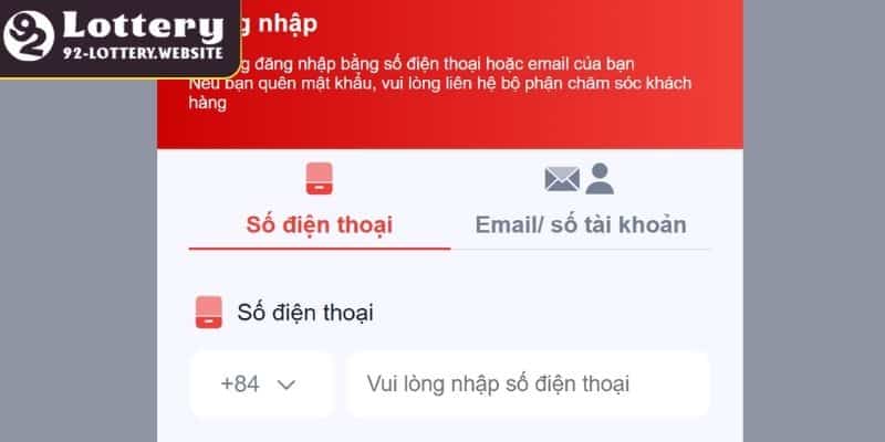 Thao tác truy cập website để đăng nhập 92lottery